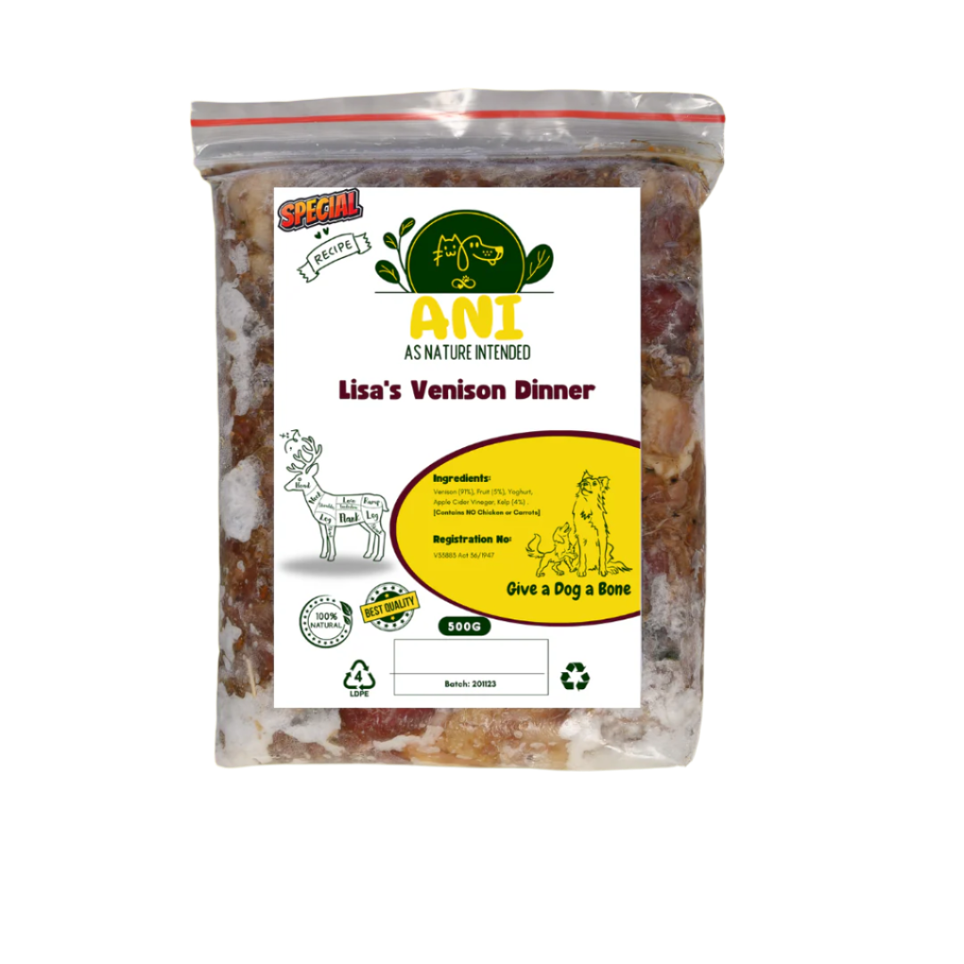 Lisa's Venison Dinner: for chicken and carrot allergies