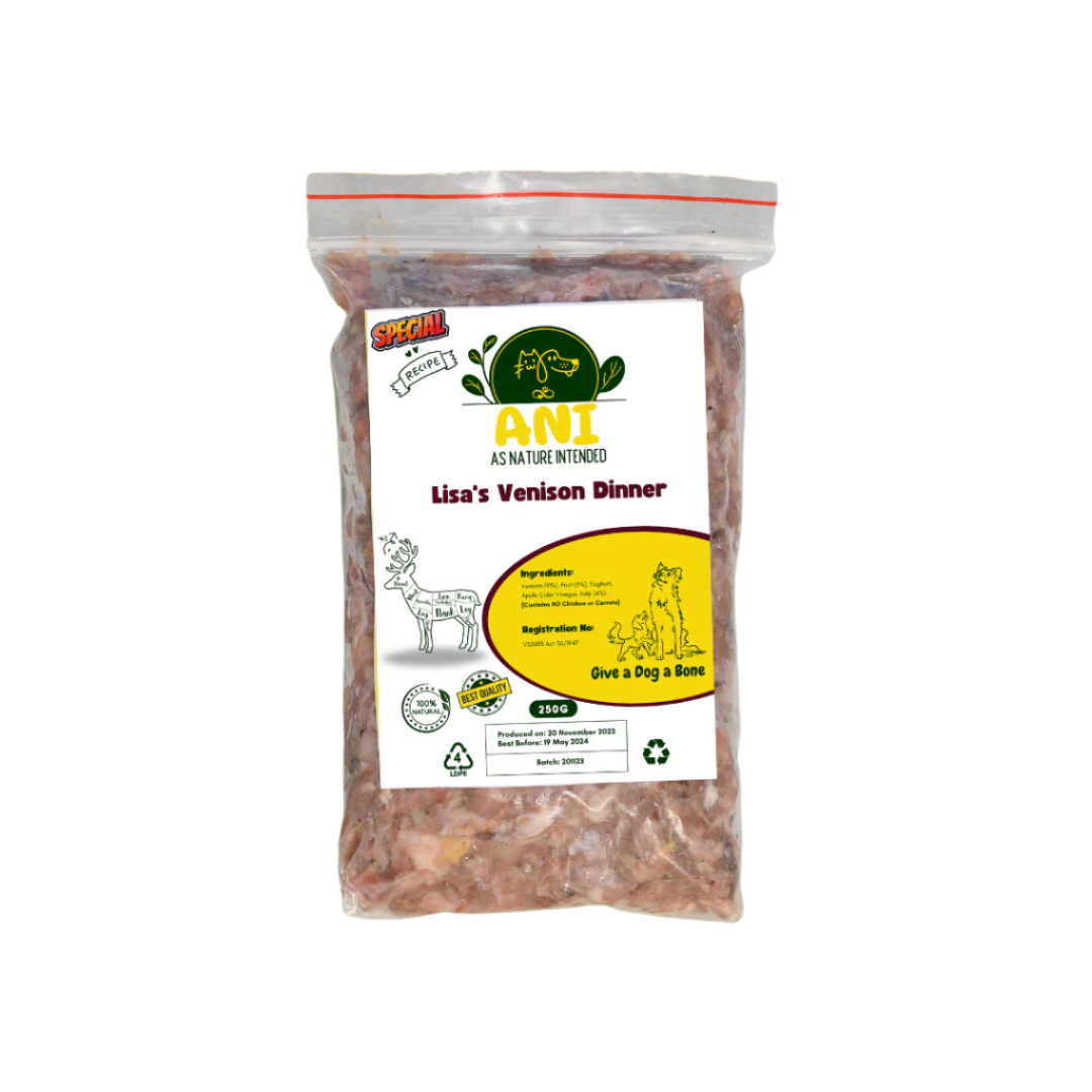 Lisa's Venison Dinner: for chicken and carrot allergies